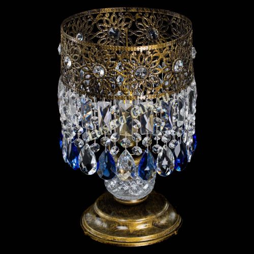 Настольная лампа Восток с пластинками под бронзу Синяя в Подольске Гусь Хрустальный
