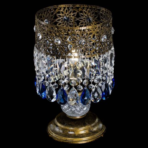 Настольная лампа Восток с пластинками под бронзу Синяя в Подольске Гусь Хрустальный