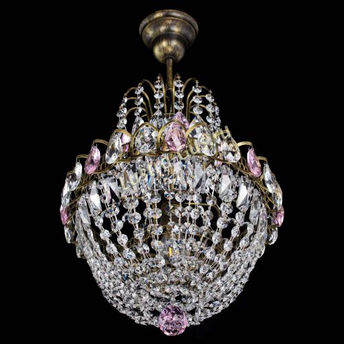 Люстра Астра №1 с подвесом под бронзу Розовая в Подольске Гусь Хрустальный