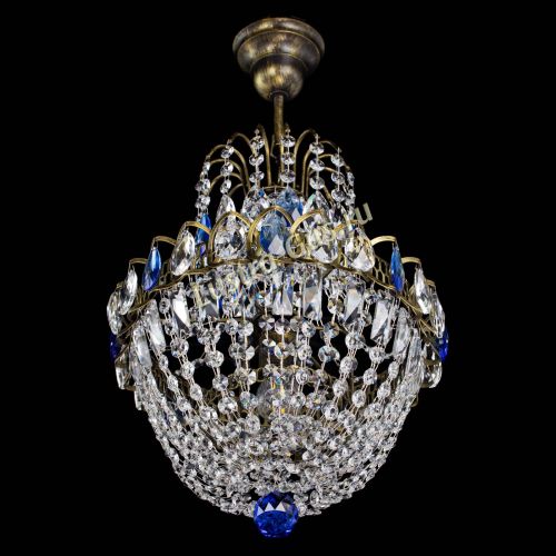 Люстра Астра №1 с подвесом под бронзу Синяя в Подольске Гусь Хрустальный