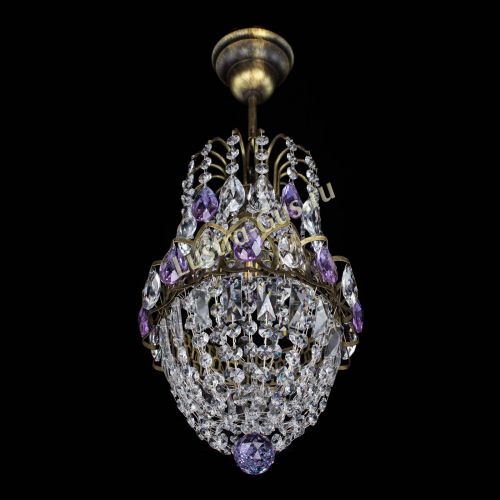 Люстра Астра №1 узкая фиолетовая под бронзу в Подольске Гусь Хрустальный