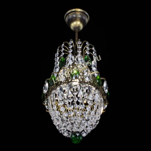 Люстра Астра №1 узкая зеленая под бронзу в Подольске Гусь Хрустальный