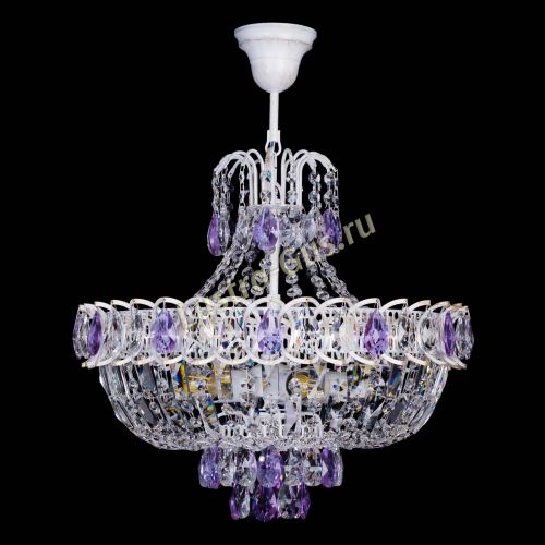 Люстра Астра Белая с подвесом фиолетовая в Подольске Гусь Хрустальный