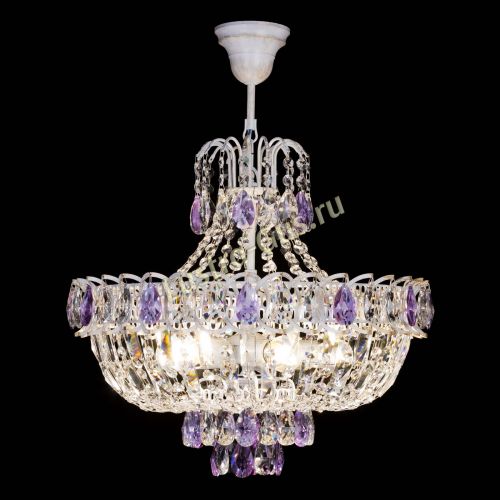 Люстра Астра Белая с подвесом фиолетовая в Подольске Гусь Хрустальный