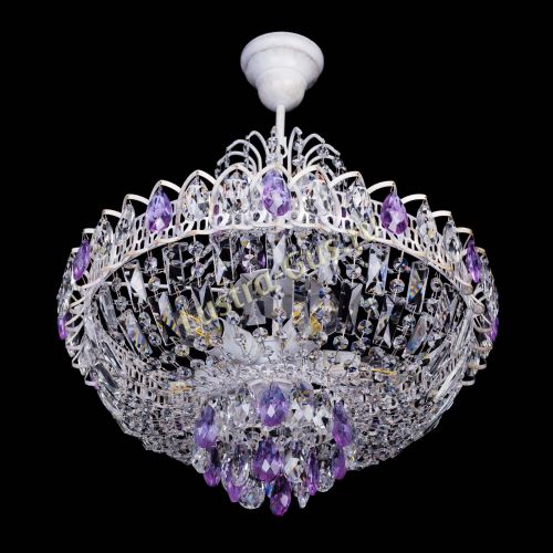 Люстра Астра Белая с подвесом фиолетовая в Подольске Гусь Хрустальный
