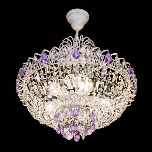 Люстра Астра Белая с подвесом фиолетовая в Подольске Гусь Хрустальный