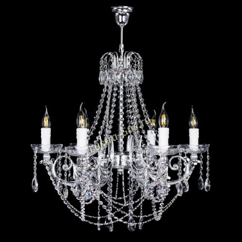 Люстра Елизавета малая в серебре (рожки - металл) в Подольске Гусь Хрустальный