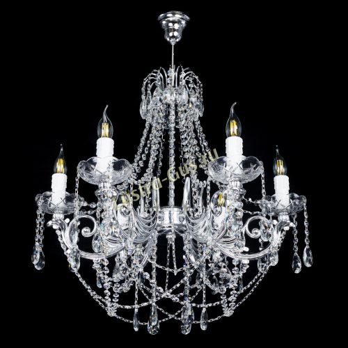 Люстра Елизавета малая в серебре (рожки - металл) в Подольске Гусь Хрустальный