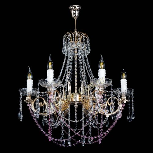 Люстра Елизавета малая Розовая (рожки - металл) в Подольске Гусь Хрустальный