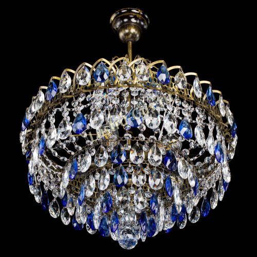 Люстра Грация №5 с подвесом под бронзу Синяя в Подольске Гусь Хрустальный