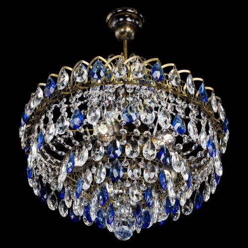 Люстра Грация №5 с подвесом под бронзу Синяя в Подольске Гусь Хрустальный