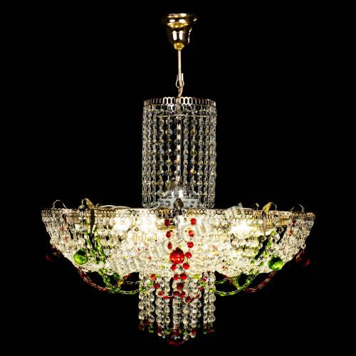 Люстра Камея №6 подвесная красно-зеленая в Подольске Гусь Хрустальный