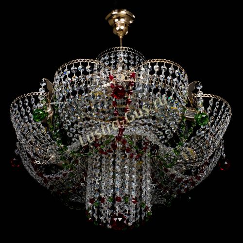 Люстра Камея №6 подвесная красно-зеленая в Подольске Гусь Хрустальный