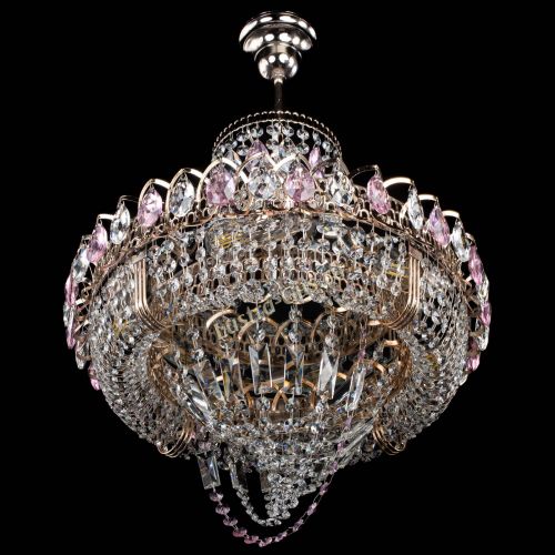 Люстра Кольцо Классика Веер розовая в Подольске Гусь Хрустальный