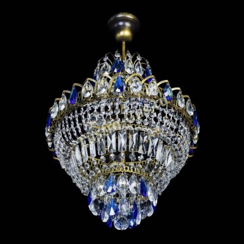 Люстра Ника подвесная Синяя под бронзу в Подольске Гусь Хрустальный