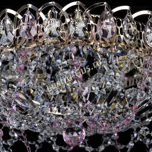 Люстра Хрустальный Каскад Ажур розовый в Подольске Гусь Хрустальный