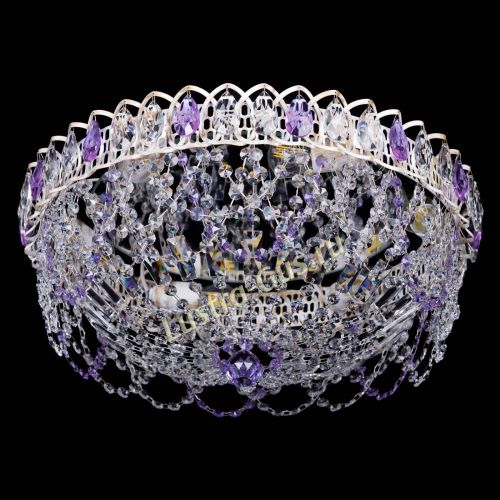 Люстра Каскад Ажур Фиолетовая белая в Подольске Гусь Хрустальный