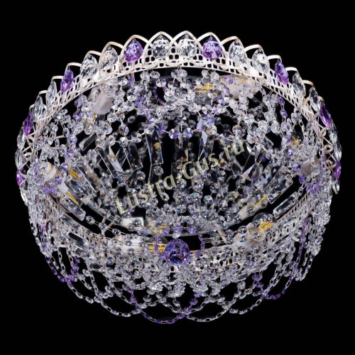 Люстра Каскад Ажур Фиолетовая белая в Подольске Гусь Хрустальный