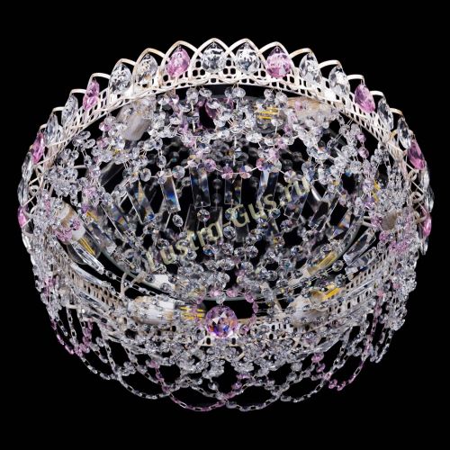 Люстра Каскад Ажур Розовая белая в Подольске Гусь Хрустальный