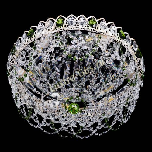 Люстра Каскад Ажур Зеленая белая в Подольске Гусь Хрустальный