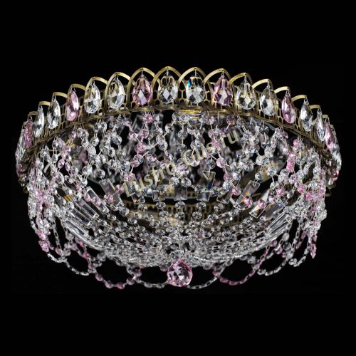 Люстра Хрустальный Каскад Ажур под бронзу Розовая в Подольске Гусь Хрустальный