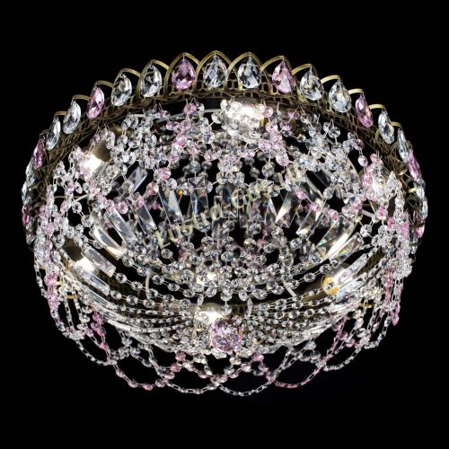 Люстра Хрустальный Каскад Ажур под бронзу Розовая в Подольске Гусь Хрустальный