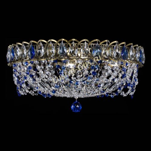 Люстра Хрустальный Каскад Ажур под бронзу Синяя в Подольске Гусь Хрустальный