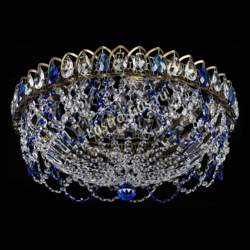 Люстра Хрустальный Каскад Ажур под бронзу Синяя в Подольске Гусь Хрустальный