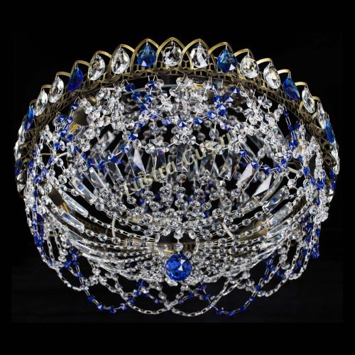 Люстра Хрустальный Каскад Ажур под бронзу Синяя в Подольске Гусь Хрустальный