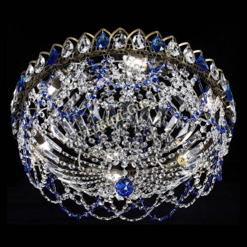 Люстра Хрустальный Каскад Ажур под бронзу Синяя в Подольске Гусь Хрустальный