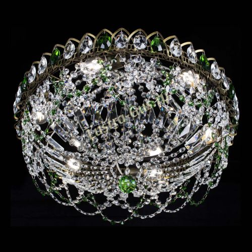 Люстра Хрустальный Каскад Ажур под бронзу Зеленая в Подольске Гусь Хрустальный