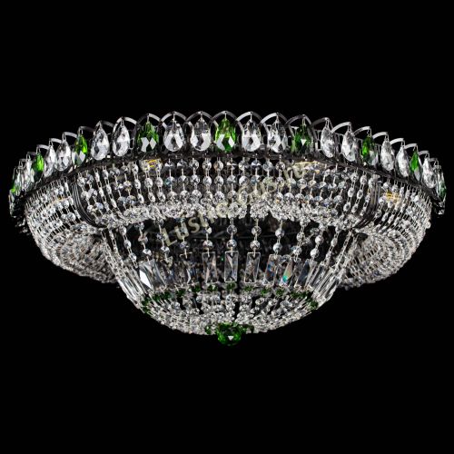 Люстра Кольцо Классика №8 Черная с зелеными подвесками в Подольске Гусь Хрустальный