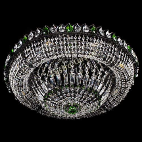 Люстра Кольцо Классика №8 Черная с зелеными подвесками в Подольске Гусь Хрустальный