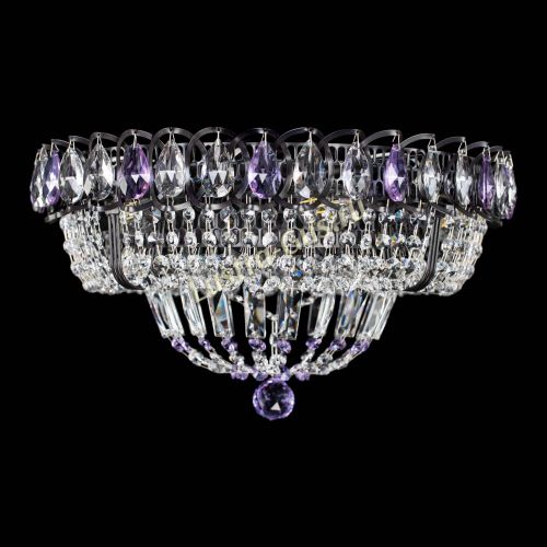 Люстра Кольцо Классика Черная с фиолетовыми подвесками в Подольске Гусь Хрустальный