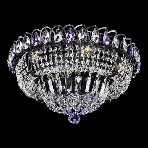 Люстра Кольцо Классика Черная с фиолетовыми подвесками в Подольске Гусь Хрустальный