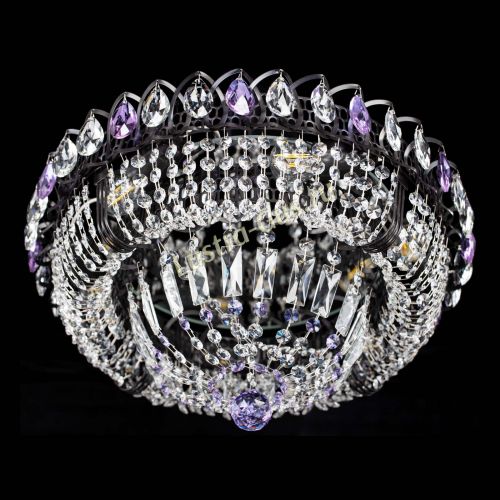 Люстра Кольцо Классика Черная с фиолетовыми подвесками в Подольске Гусь Хрустальный