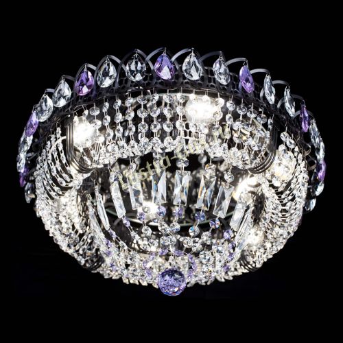 Люстра Кольцо Классика Черная с фиолетовыми подвесками в Подольске Гусь Хрустальный
