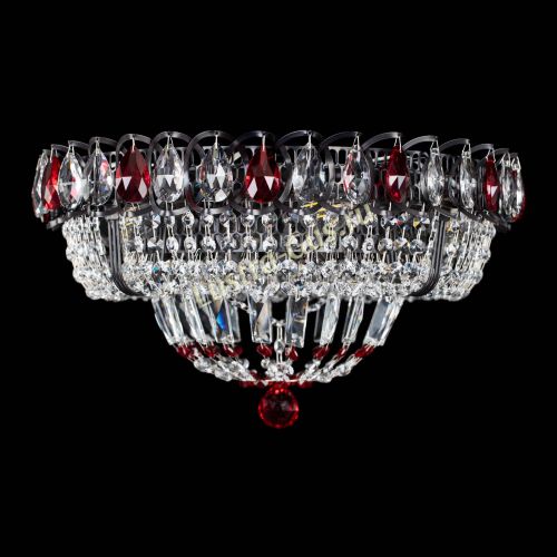 Люстра Кольцо Классика Черная с красными подвесками в Подольске Гусь Хрустальный