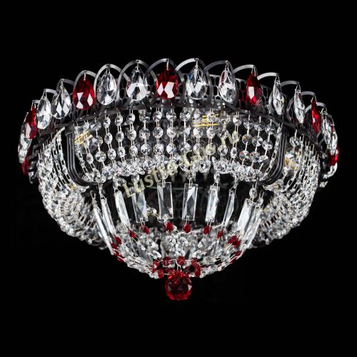 Люстра Кольцо Классика Черная с красными подвесками в Подольске Гусь Хрустальный