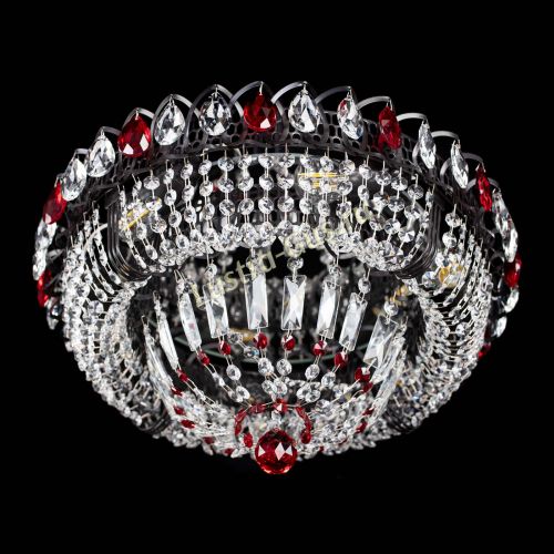 Люстра Кольцо Классика Черная с красными подвесками в Подольске Гусь Хрустальный