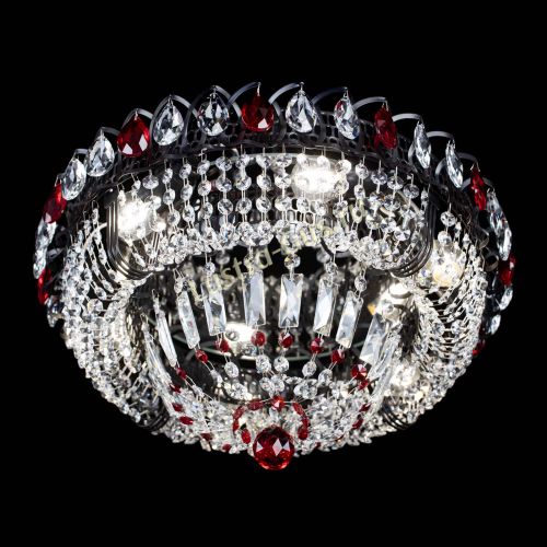 Люстра Кольцо Классика Черная с красными подвесками в Подольске Гусь Хрустальный