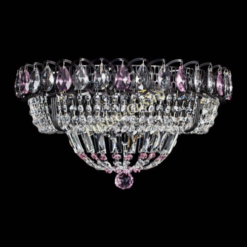 Люстра Кольцо Классика Черная с розовыми подвесками в Подольске Гусь Хрустальный