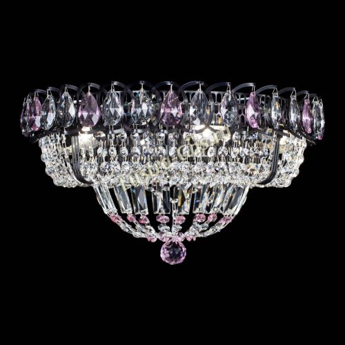 Люстра Кольцо Классика Черная с розовыми подвесками в Подольске Гусь Хрустальный