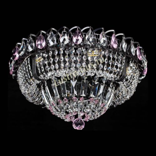 Люстра Кольцо Классика Черная с розовыми подвесками в Подольске Гусь Хрустальный