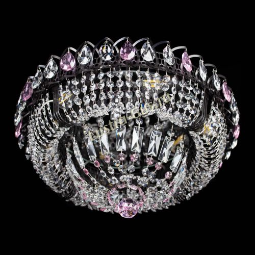 Люстра Кольцо Классика Черная с розовыми подвесками в Подольске Гусь Хрустальный