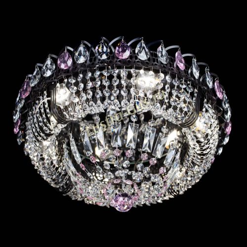 Люстра Кольцо Классика Черная с розовыми подвесками в Подольске Гусь Хрустальный