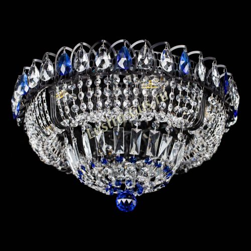 Люстра Кольцо Классика Черная с синими подвесками в Подольске Гусь Хрустальный