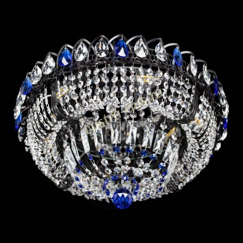 Люстра Кольцо Классика Черная с синими подвесками в Подольске Гусь Хрустальный