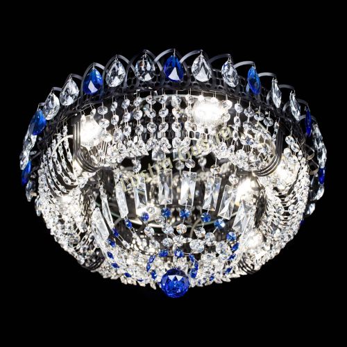 Люстра Кольцо Классика Черная с синими подвесками в Подольске Гусь Хрустальный