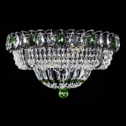 Люстра Кольцо Классика Черная с зелеными подвесками в Подольске Гусь Хрустальный